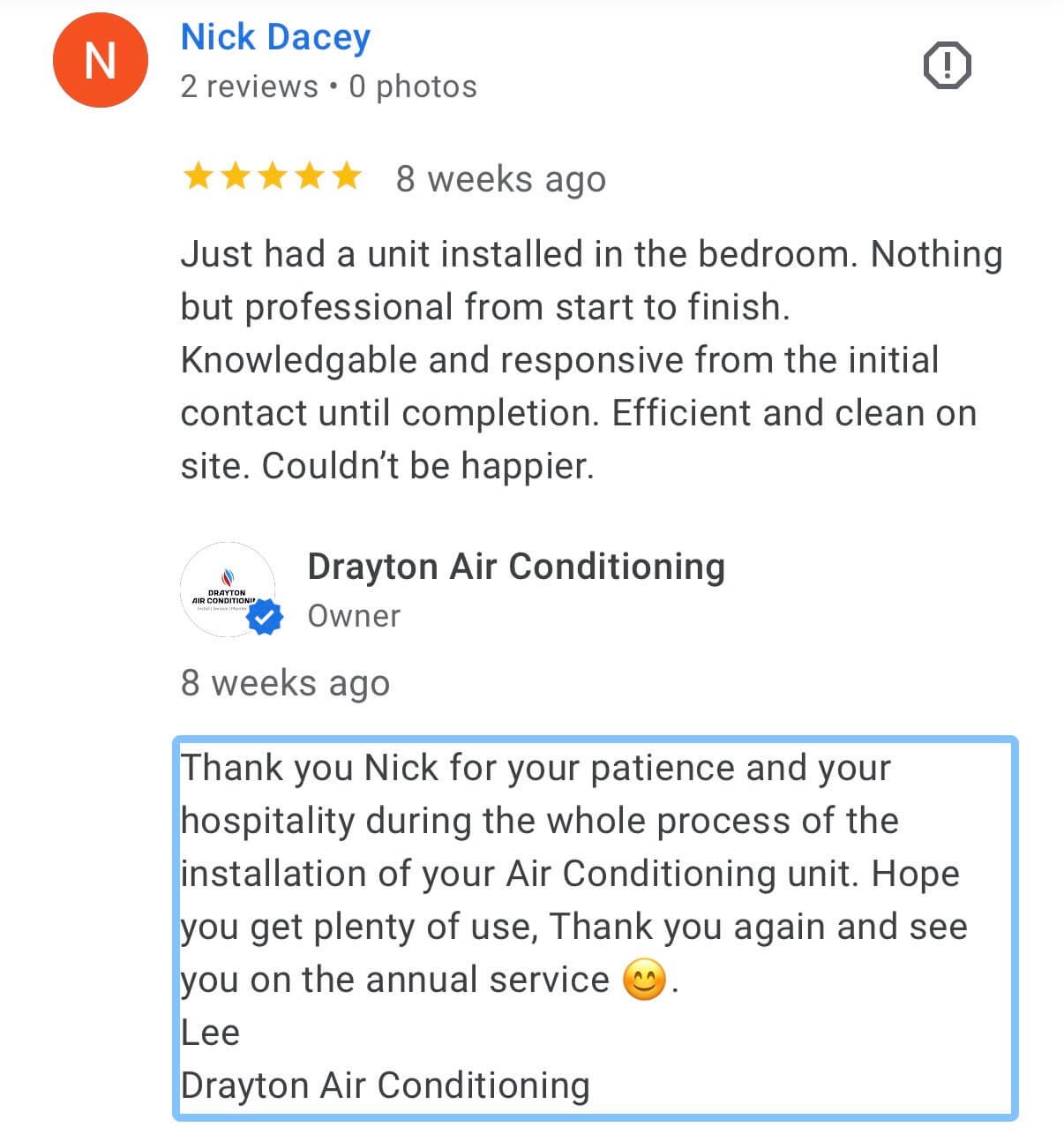 Review of our Air Conditioning installation