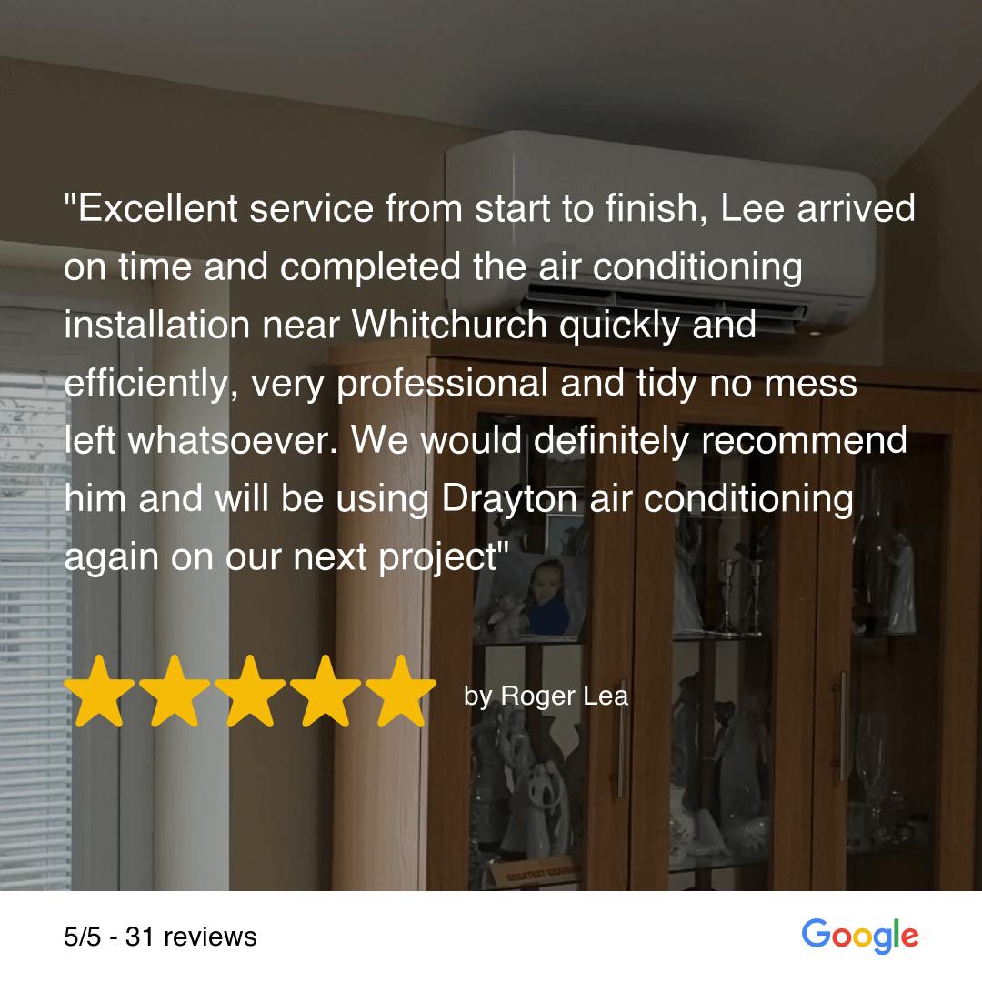 5 star google review of air conditioning installation in Whitchurch