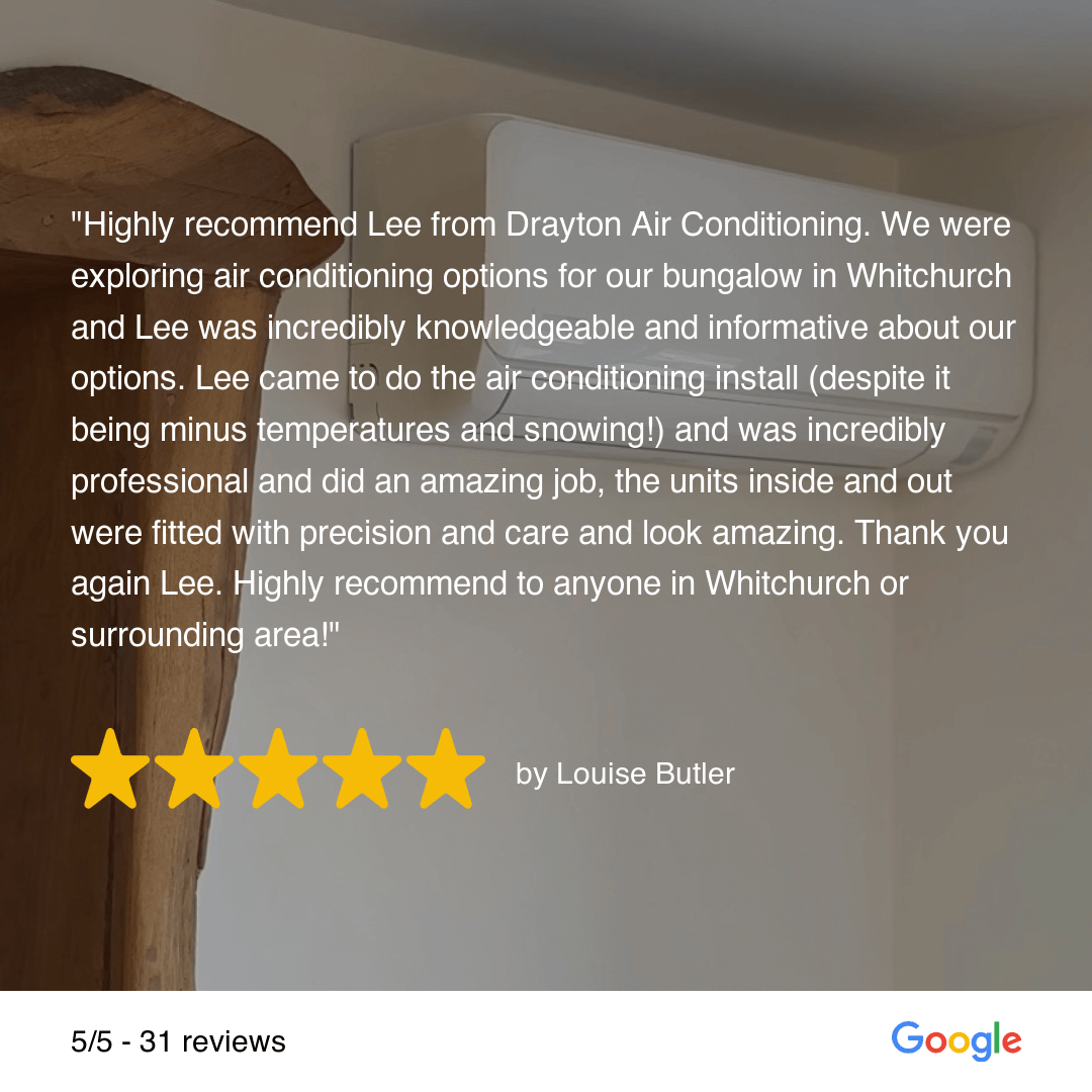 google 5 star review for air conditioning install in whitchurch